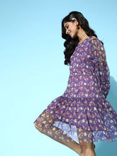 SASSAFRAS - Navy Floral Mesh Tiered Short Dress